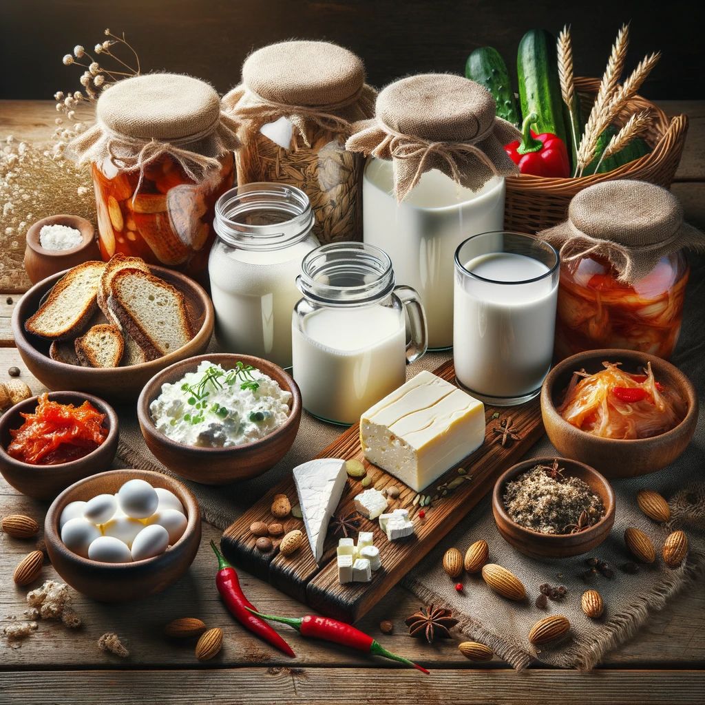 alimente naturale bogate în probiotice_ iaurt, varză murată, kefir și kimchi